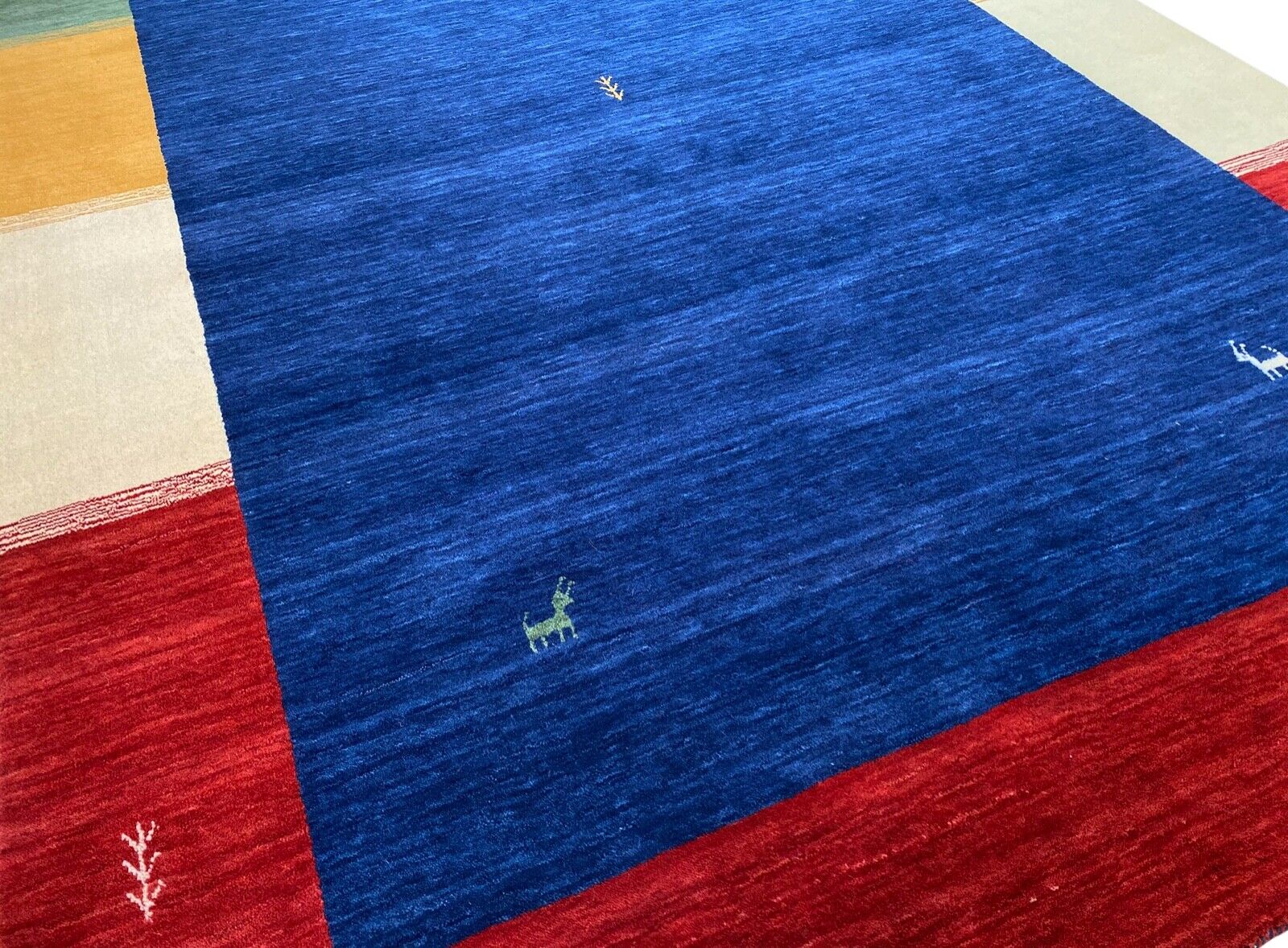 Blau Gabbeh 100% Wolle Orientteppich 120x180 cm Handgewebt loom Teppich