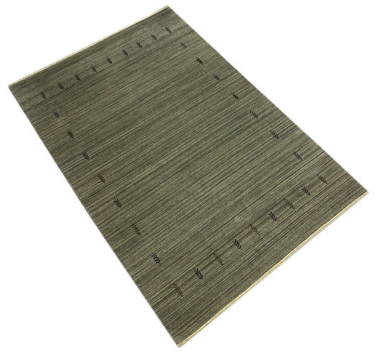 Silber Grau Wohnzimmer Gabbeh Teppich 100% Wolle 162x242 cm Handgewebt WR82