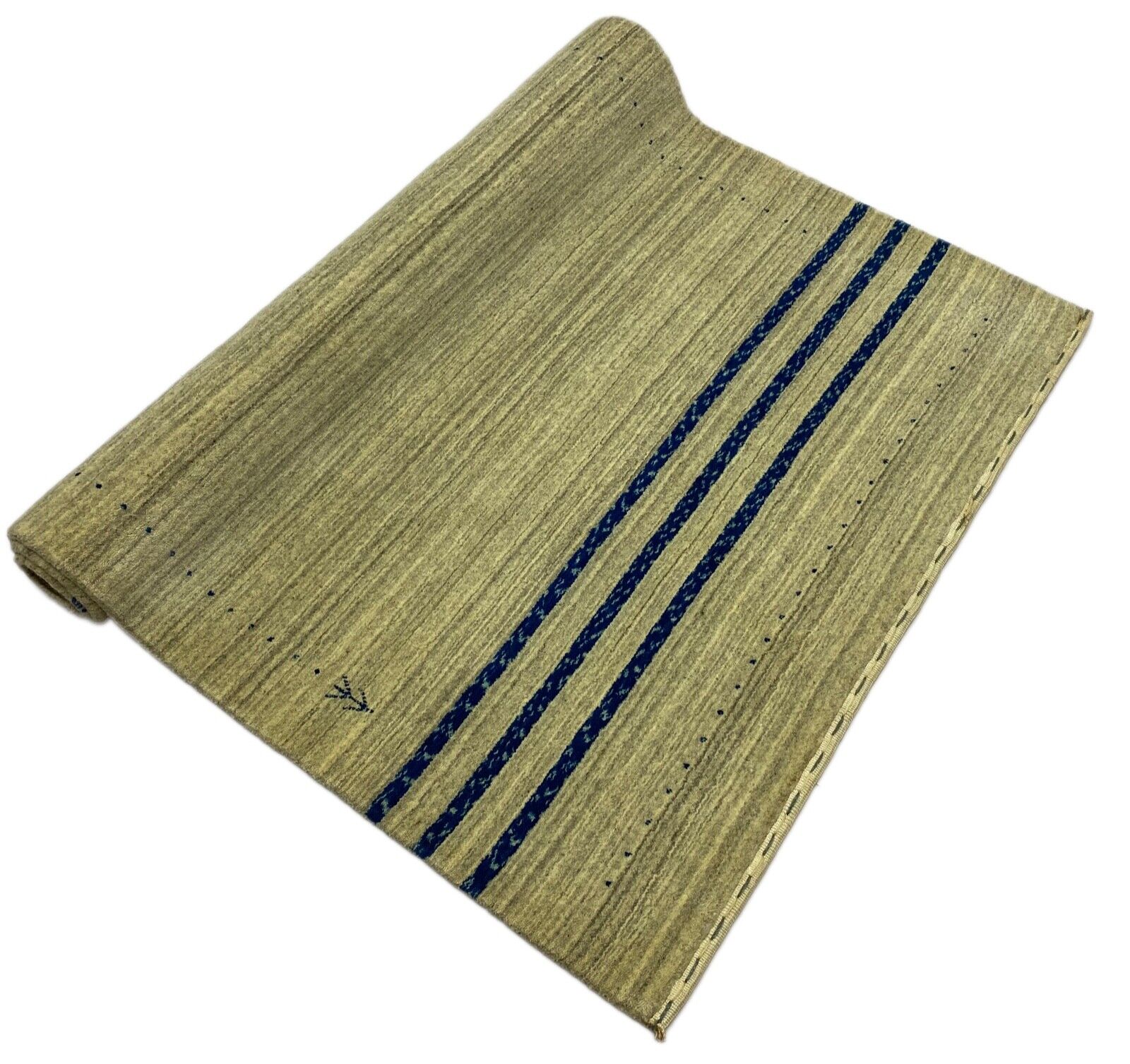 Gabbeh Teppich 100% Wolle Hell Grau Blau loom lori Handgewebt 120x180 cm S138