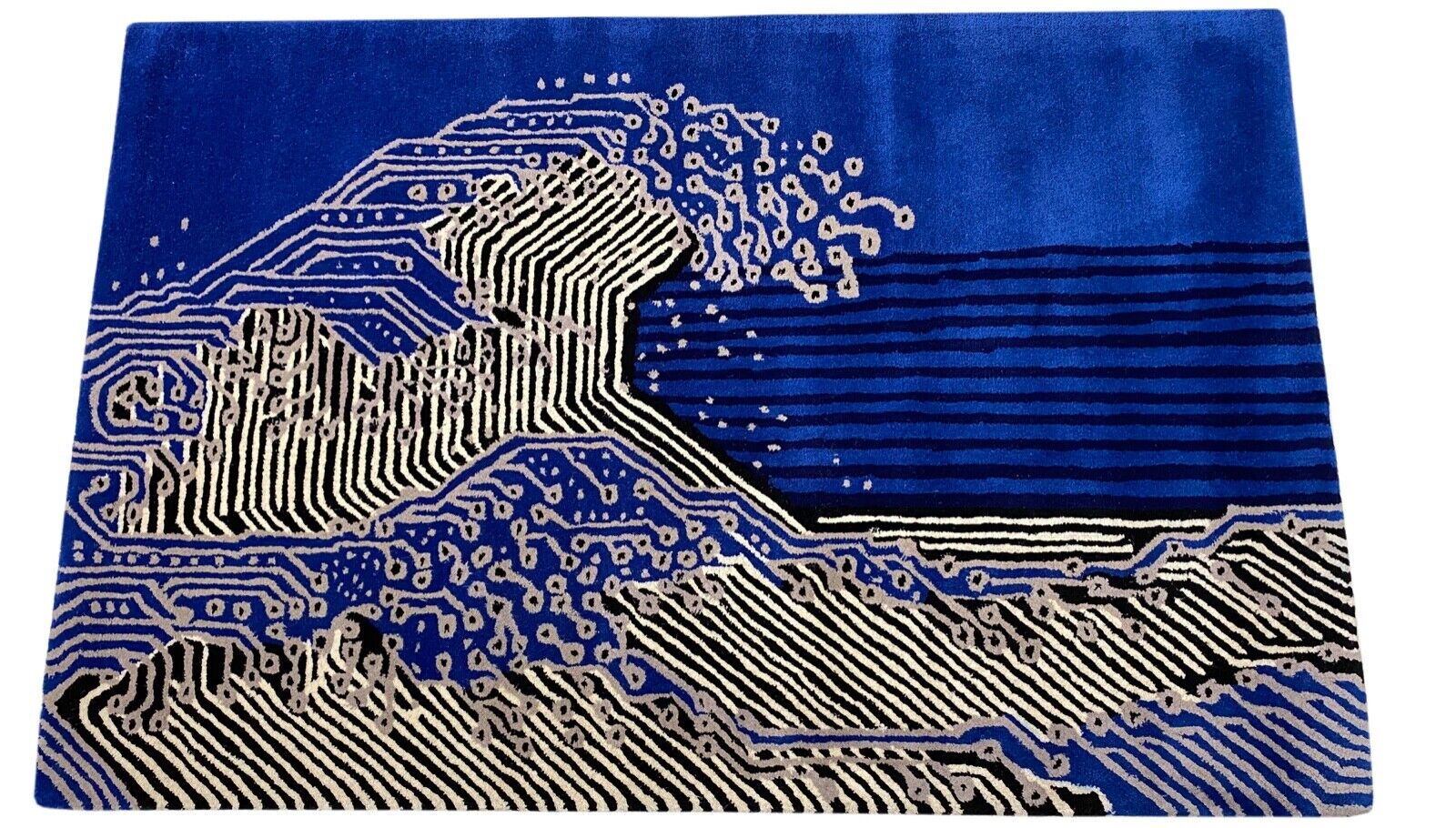 Tappeto blu 120x180 cm 100% lana fatto a mano con pannello principale tuftato a mano