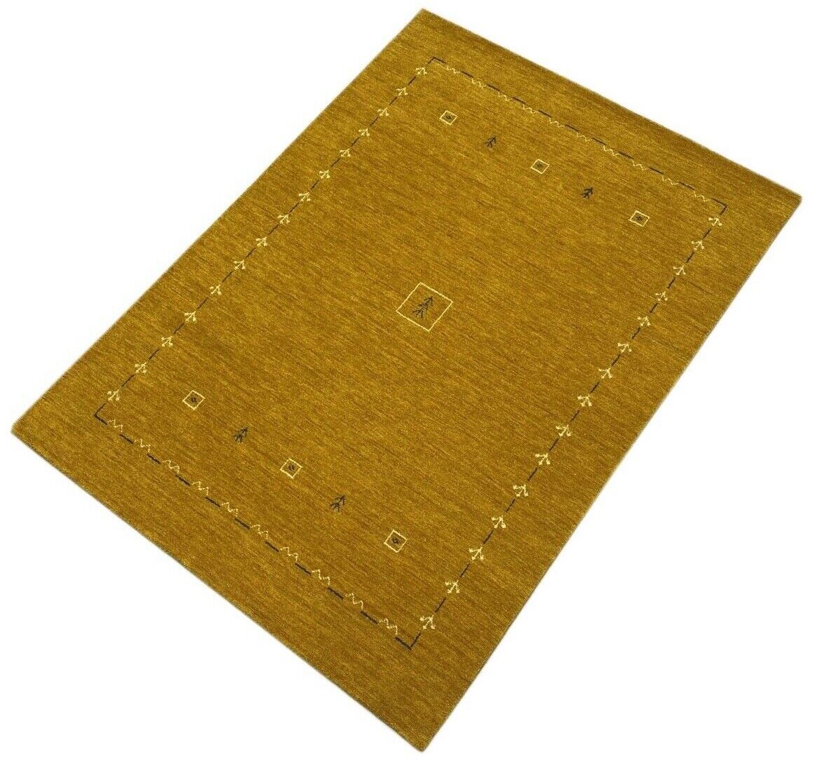 Wohnzimmer Gold Gabbeh Teppich 100% Wolle 170x240 cm Orient Handgewebt W2