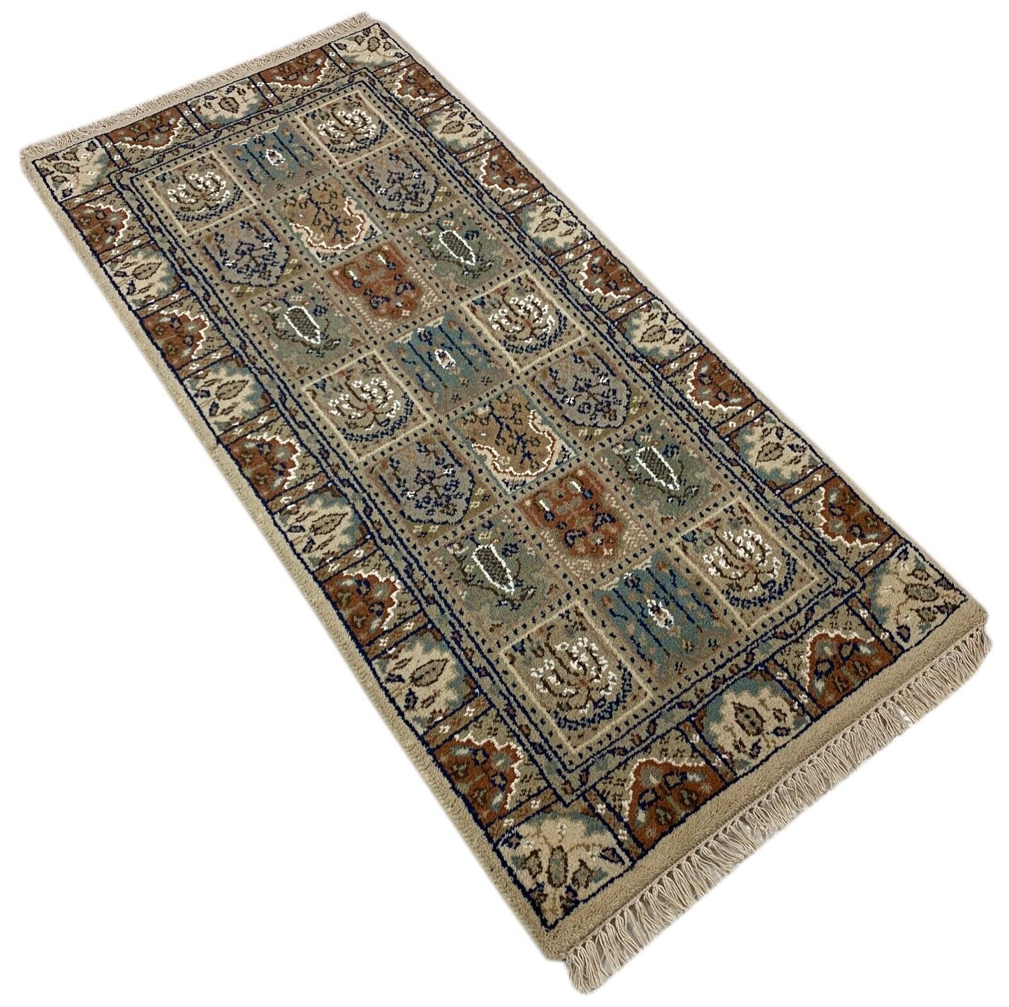 Beige Teppich Wolle Handgeknüpft Orientteppich 100% Schurwolle 70X150 cm B01