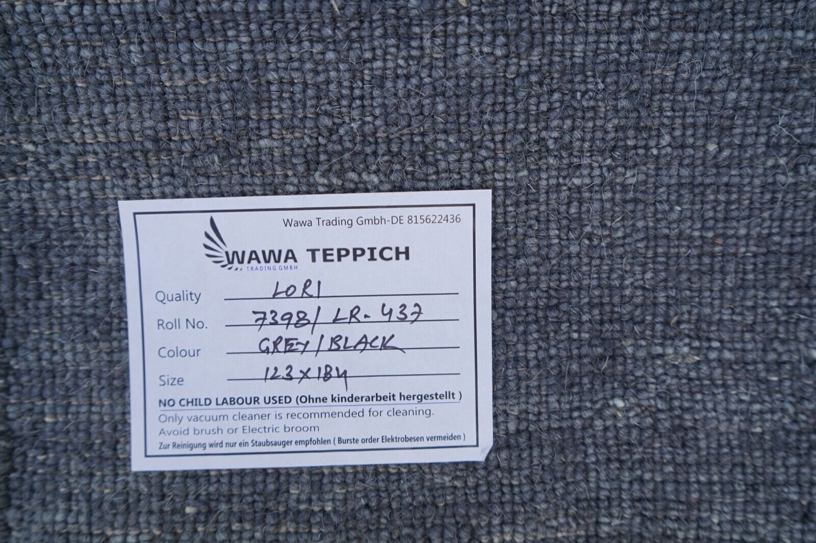 Tappeto grigio e nero, 100% lana, tessuto a mano, 124x184 cm, tappeto orientale Lori Lr437