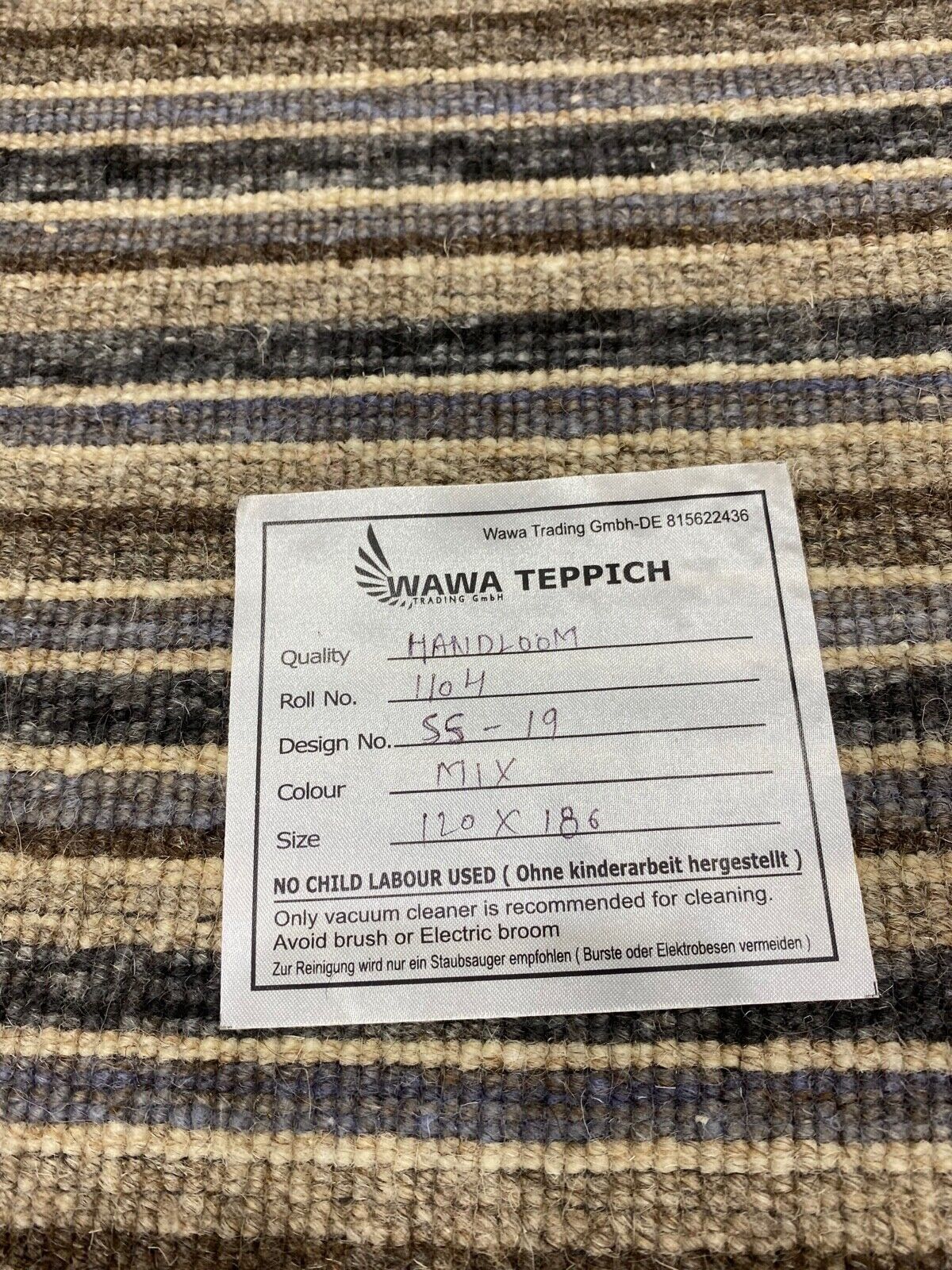 Teppich Gabbeh Beige Grau Blau 100% Wolle loom lori Handgewebt 120x180 cm S19