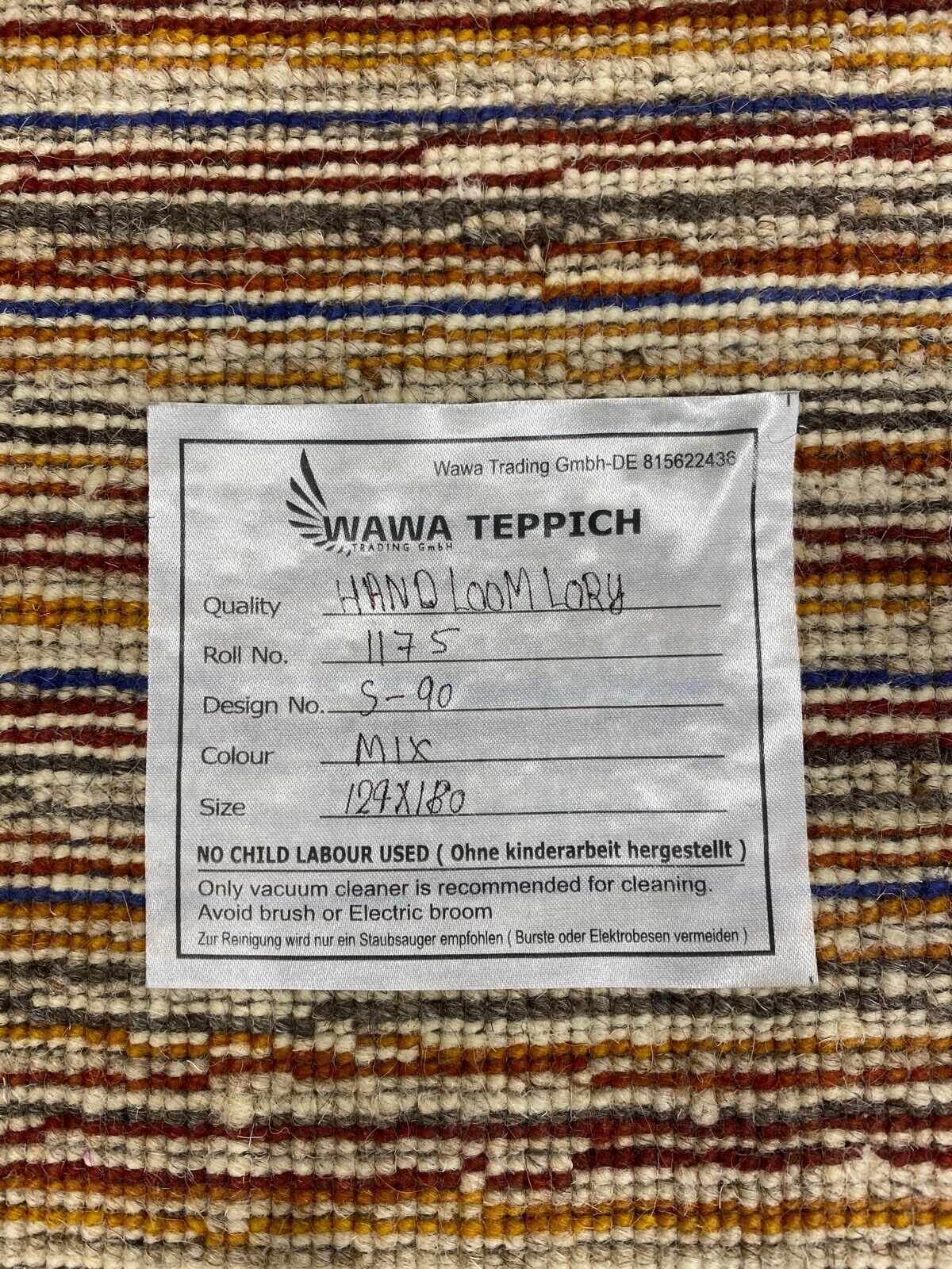 Bunt Teppich 100% Wolle Lori Handgewebt Orange Wolle 120x180 cm S90