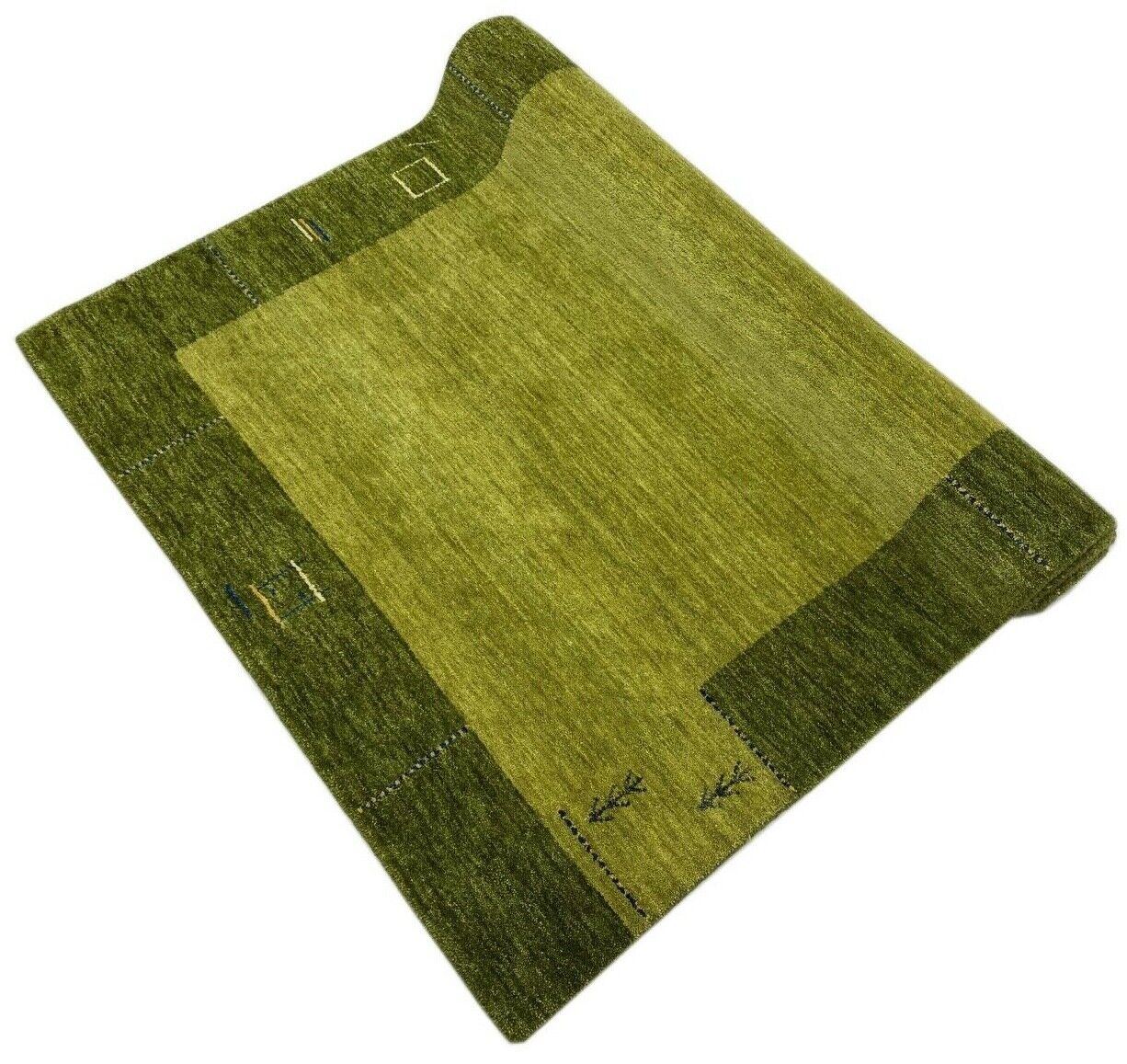 Gabbeh Teppich Grün 100% Wolle Handgewebt Orientteppich Lori 125x180 cm WR110