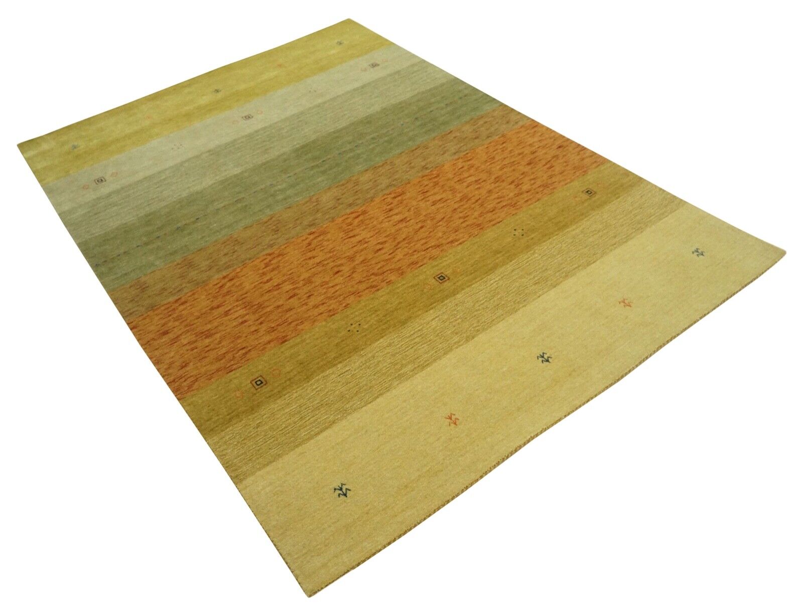 Gabbeh Teppich Oranžová Béžová Zelená 100% Wolle 170x240 cm Loom Handgewebt Lr671