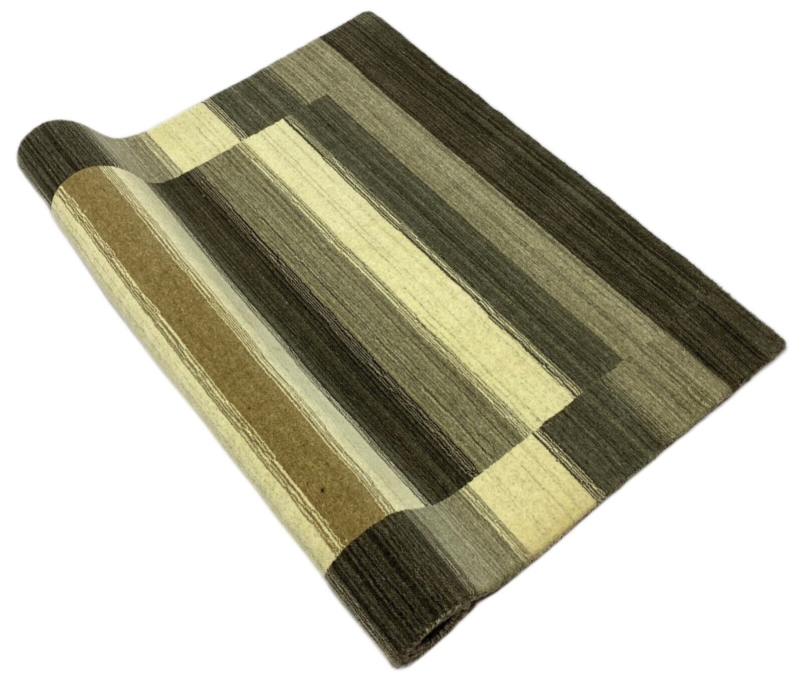 Gabbeh Teppich 100% Wolle Grau Braun Beige loom lori Handgewebt 125x180 cm S4