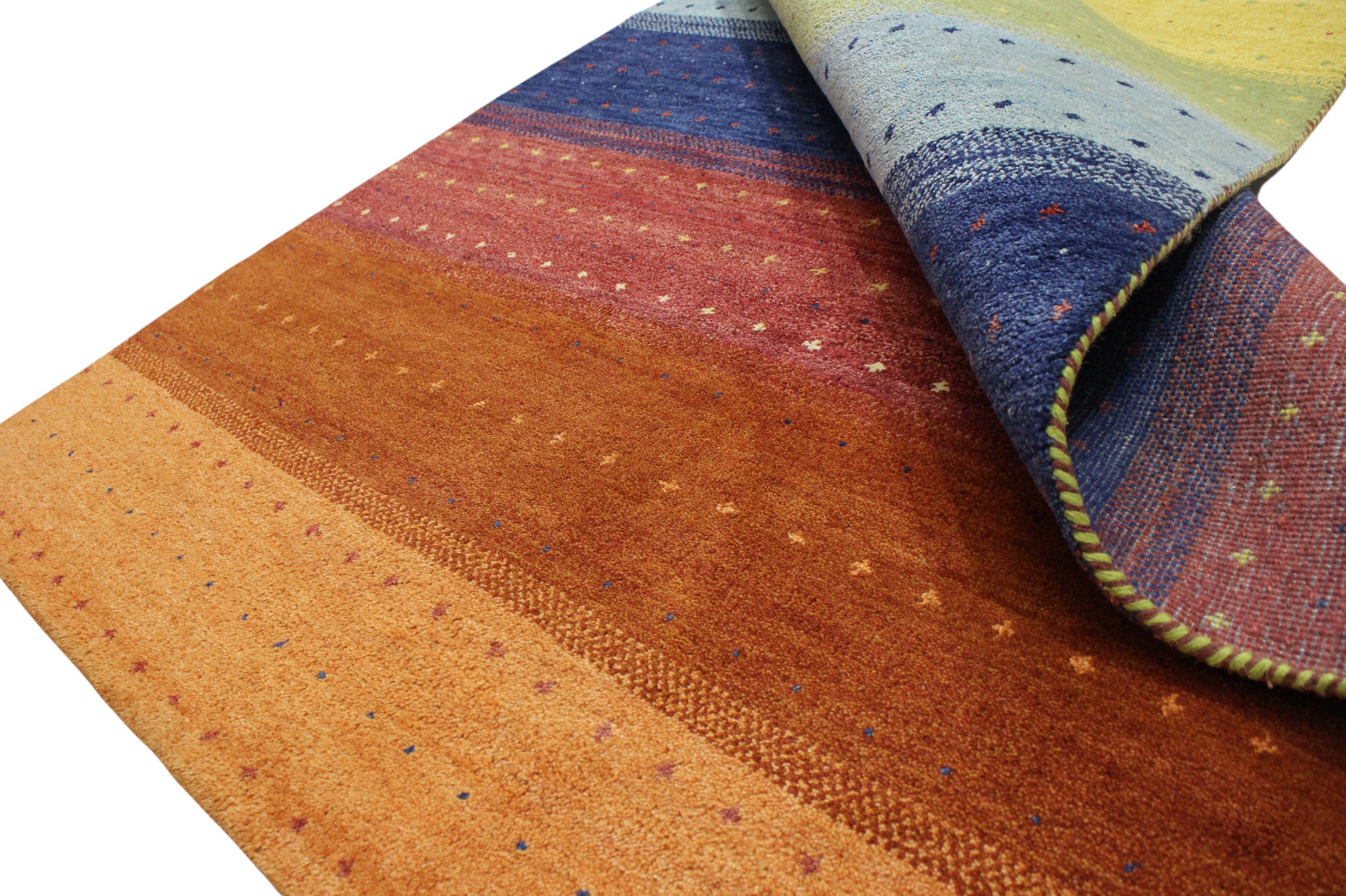 Koberec Gabbeh 100% vlna oranžová červená modrá zelená zlatá ručně vázaný 167x242 cm WR53