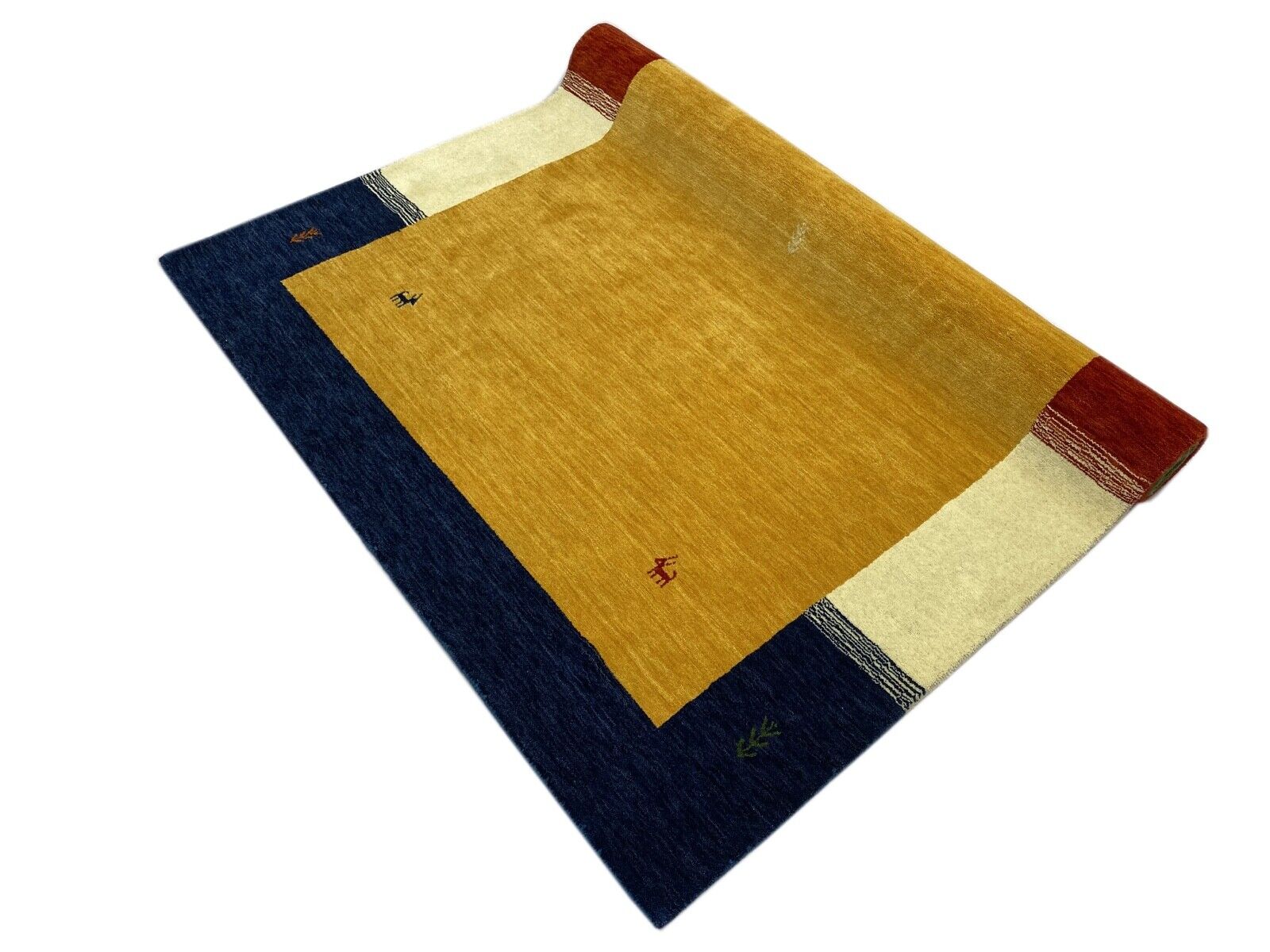 Gold Gabbeh Teppich 100% Wolle Grün Beige Rot Blau 177x235 cm Handgewebt WR90