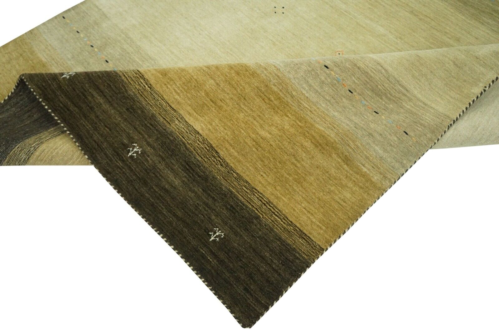 Gabbeh Teppich Beige Schwarz 100% Wolle 170x240 cm Lori loom Handgewebt Lr510