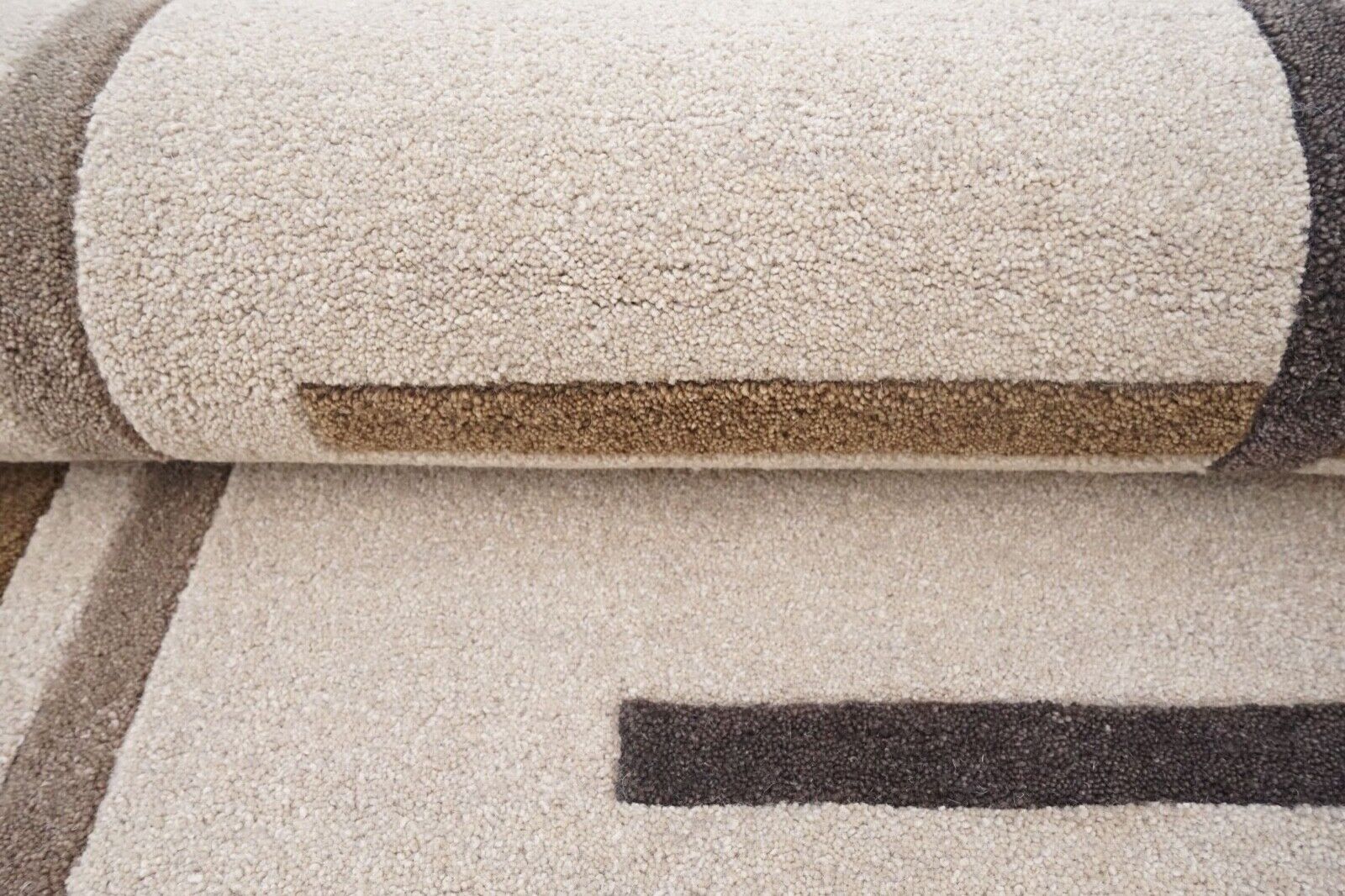 Teppich 100% Wolle Beige Braun Grau 160X230 cm Orientteppich Handgetuftet HT385