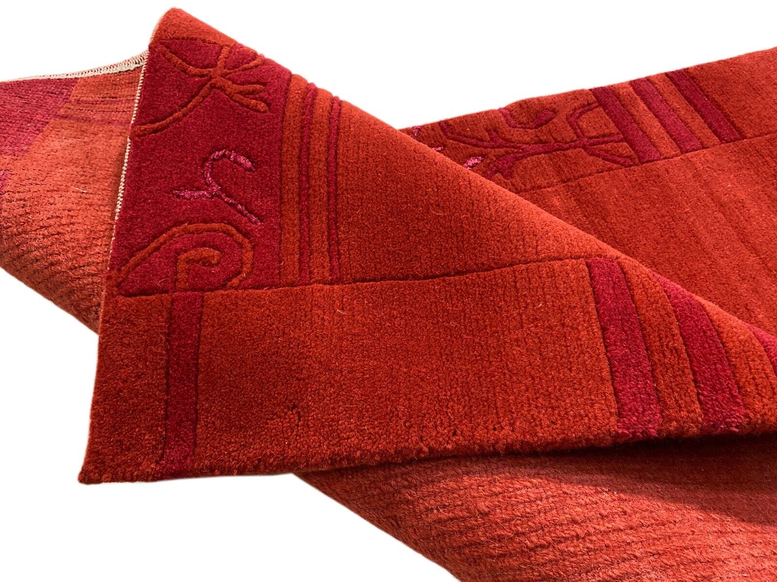 Indo Nepal Teppich Handgeknüpft Rot 70X140 cm Wolle Orientteppich brücken SE