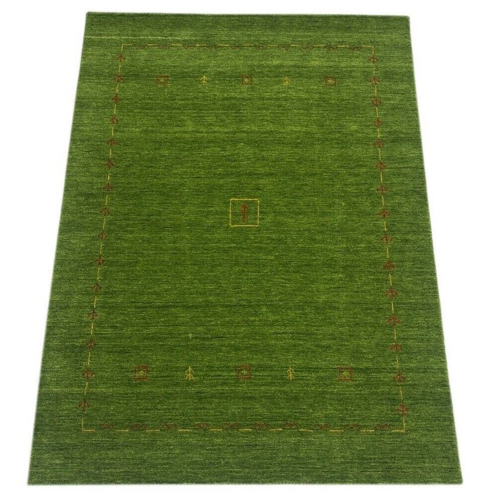 Groen Gabbeh-tapijt, 100% wol, 170x240 cm, woonkamer, oosters, handgeweven, W4