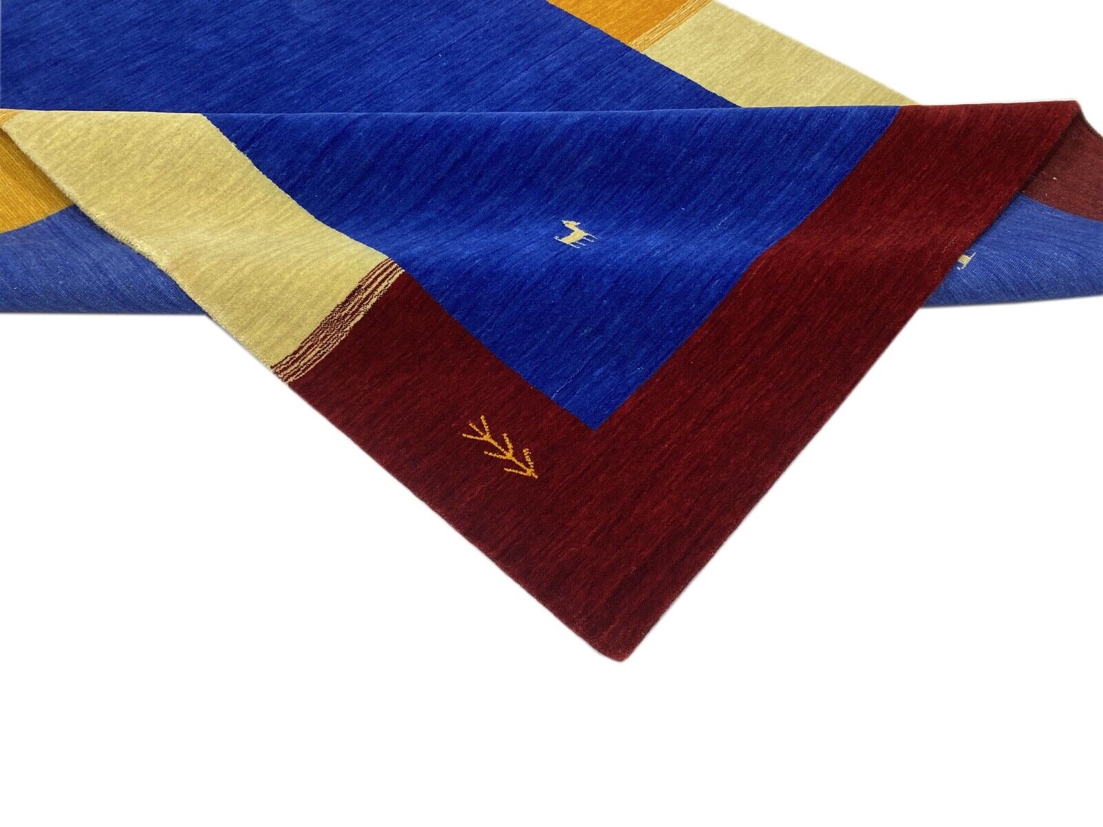 Teppich 100% Wolle Blau Gabbeh 170x240 cm Rot Beige Gold Grau Handgewebt WR133