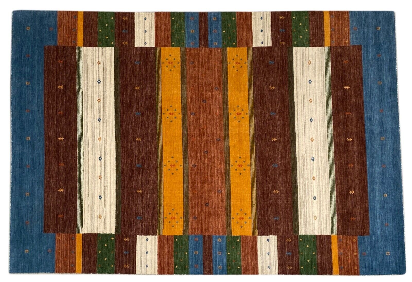 Килим Gabbeh, 100% вълна, 200x300 см, синьо/кафяво, ръчно тъкан, ориенталски килим, 111