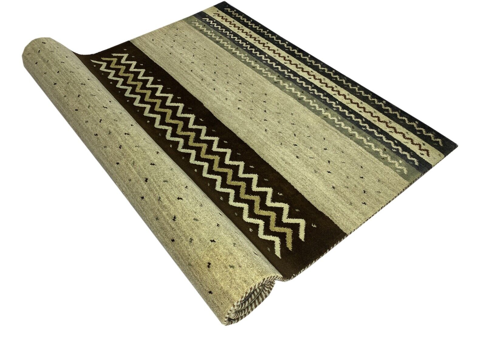 Gabbeh Teppich 100% Wolle Gelbbraun Antikes weiß Handgeknüpft 167X244 cm WR50